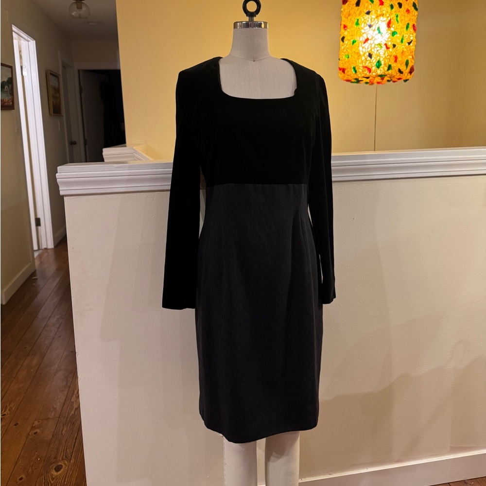 Louis Feraud Black and Gray Long Sleeve Dress